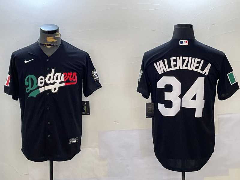 Men%27s Los Angeles Dodgers #34 Toro Valenzuela Black Mexico 2024 World Series Cool Base Stitched Baseball Jersey